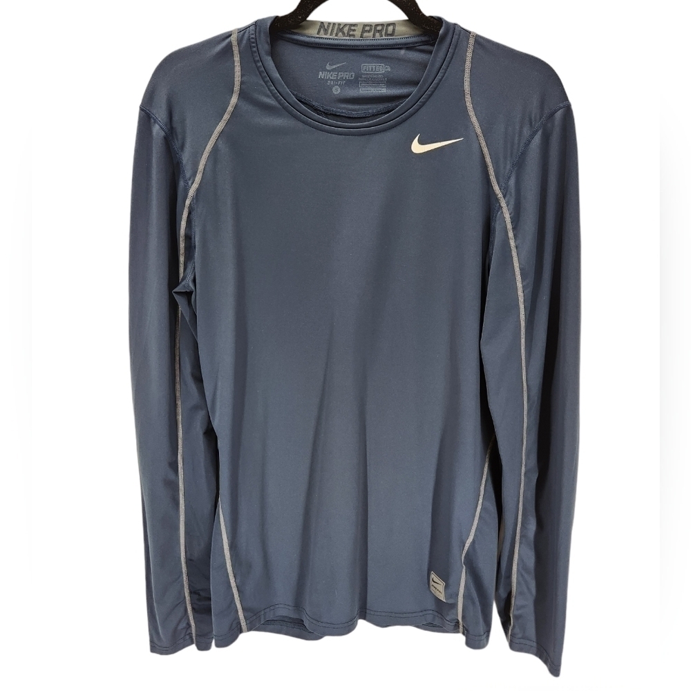 Nike Pro Dri Fit Fitted Long Sleeve Top Mens Small Blue